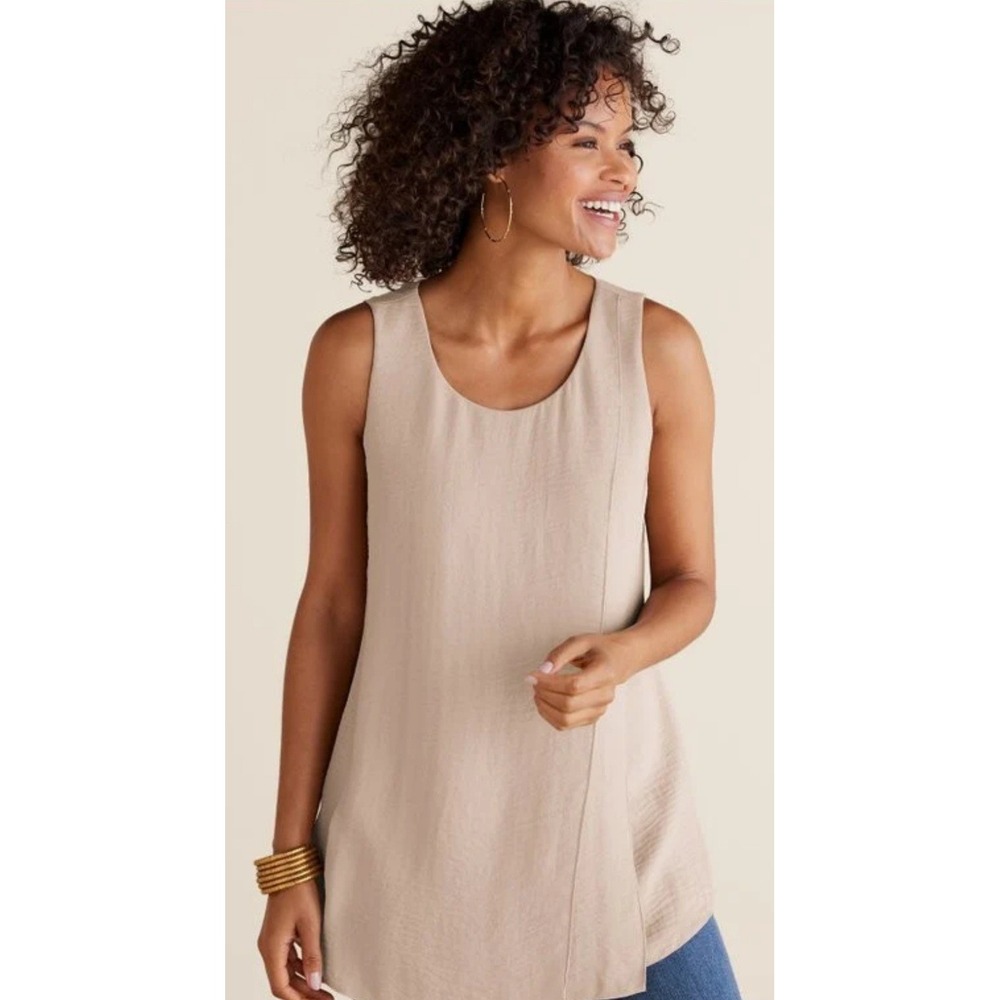 NWT Soft Surroundings Tunic Top Women Medium‎ Beige Sleeveless Pleat